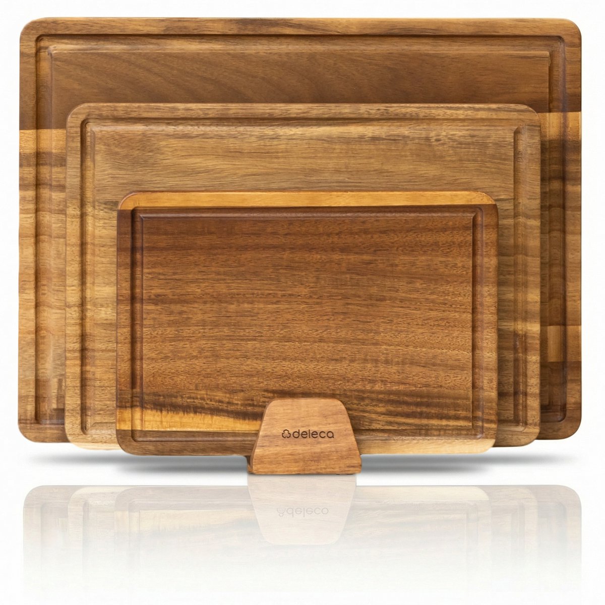 Deleca 3-delige Snijplankenset met houder (Acacia)