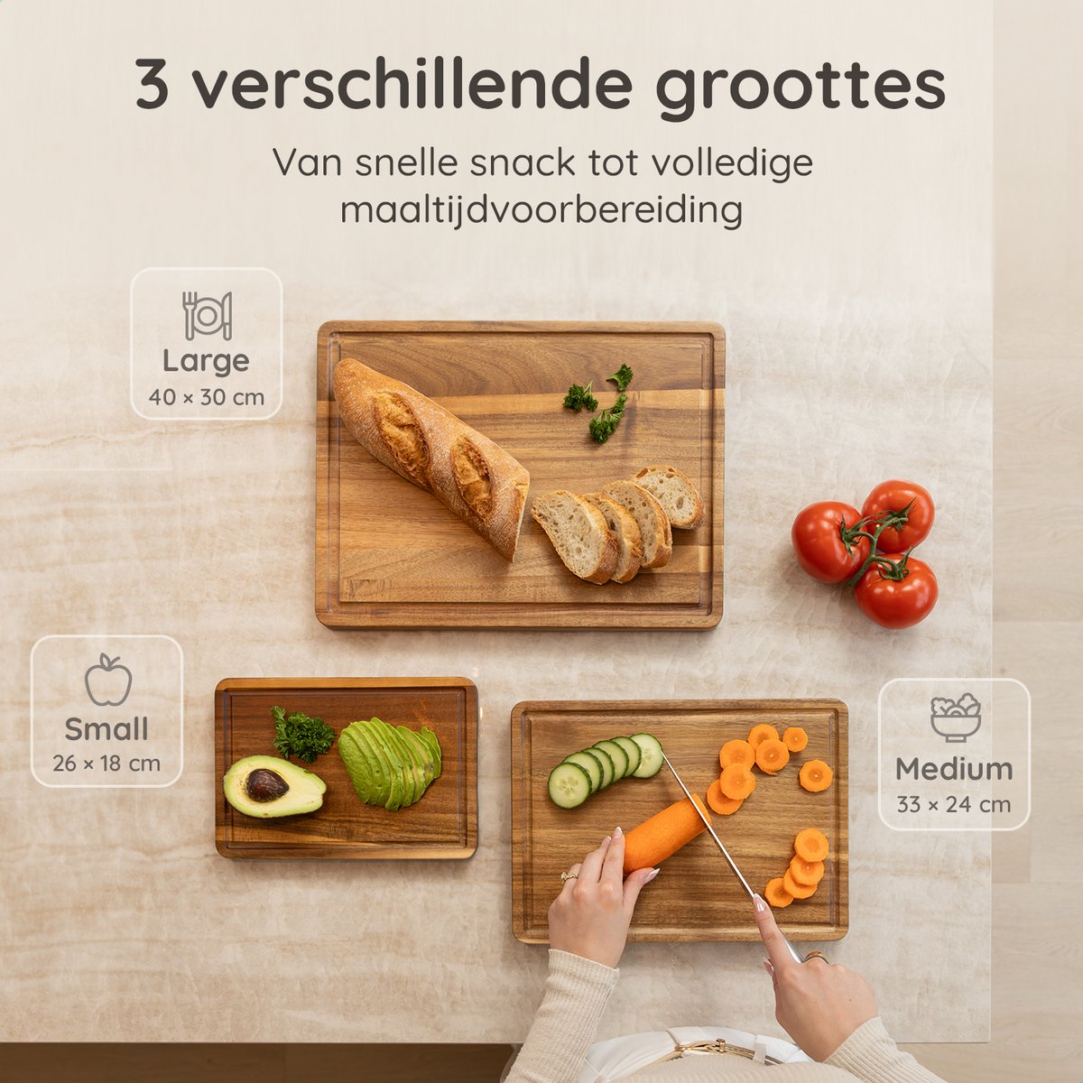 Deleca 3-delige Snijplankenset met houder (Acacia) - Image 3