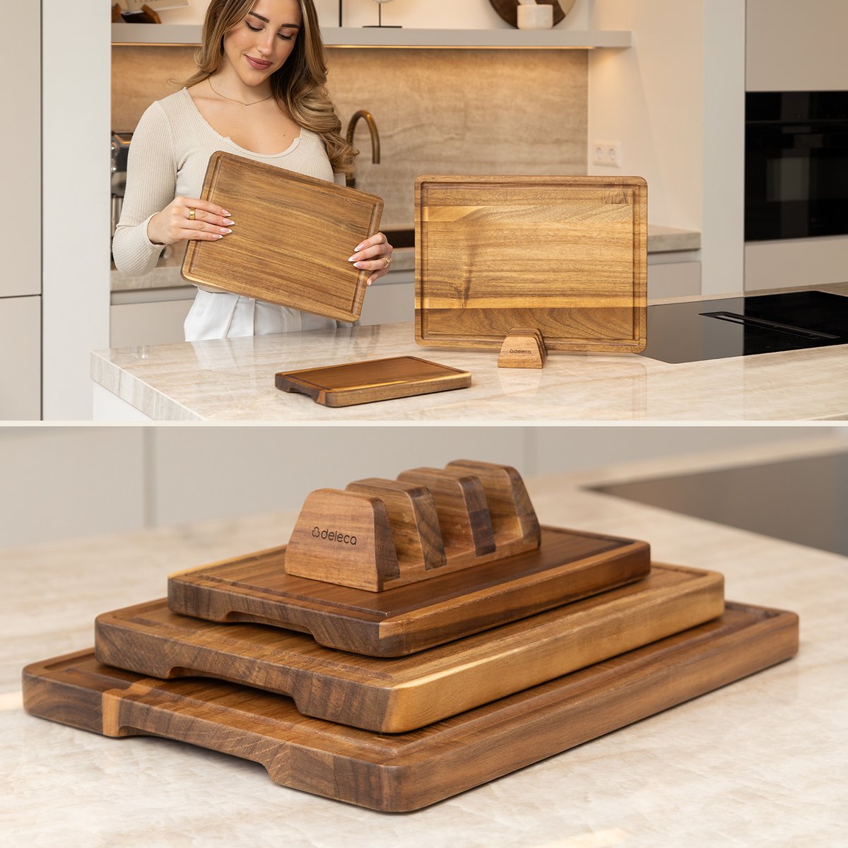 Deleca 3-delige Snijplankenset met houder (Acacia) - Image 4